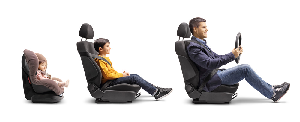 driver seating position- different car seats for different ages